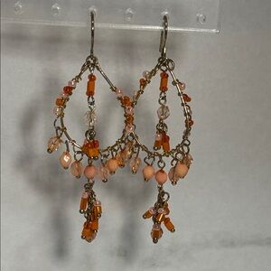 14k Gold Filled Elegant Orange Beaded Hoop Earrings